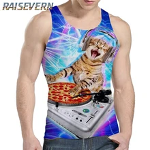 Raisvern, забавный,, Harajuku, 3D, мусцил, кот, безрукавка, мужская, летняя, без рукавов, жилет, милая, пицца, кошка, 3D принт, бодибилдинг, топы
