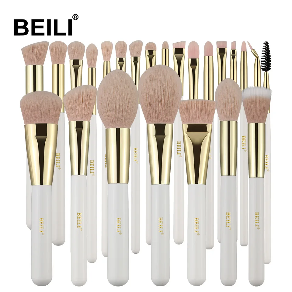 WG-24(24PCS) BEILI, перламутровые, белые, золотые Профессиональные кисти для макияжа, розовые синтетические волосы, набор кистей для макияжа, косметический инструмент - Handle Color: WG-24(24PCS)