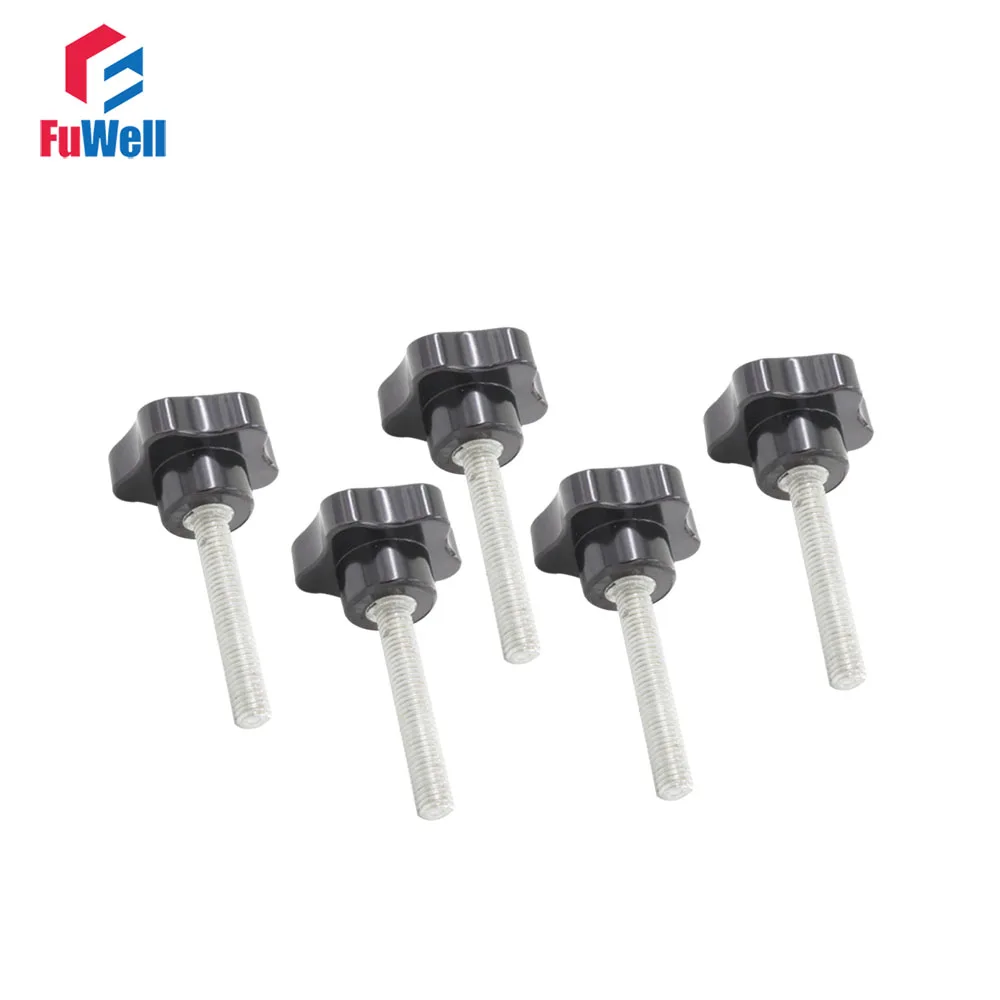 5pcs M6 x 40mm Thread 25mm Head Diameter Star Handles Male Thread Metal