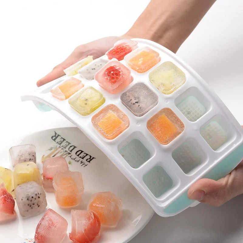 

21 Grid Ice Cube Trays Food Grade Flexible Silicone Ice Cube Tray Molds with Lids For Baby Frozen Food Supplement Box