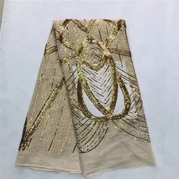 

Nigerian Laces Fabrics african lace fabric with Golden sequins african french tulle 2019 high quality for wedding dress jl14-35