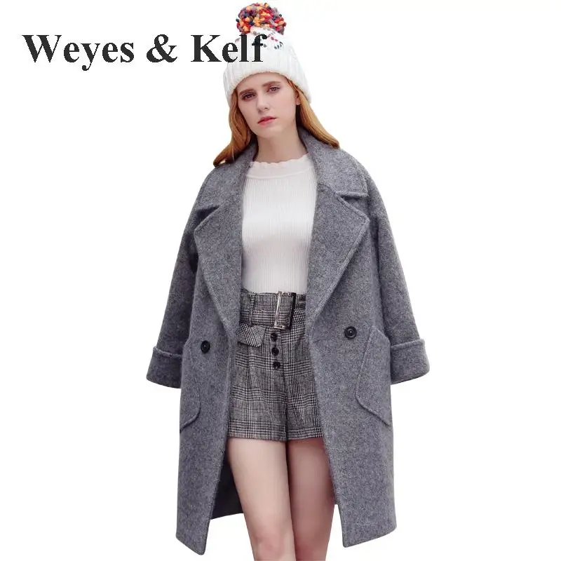 Weyes & Kelf Gray Long Thick Wool Woman Winter Coats And Jackets Woolen
