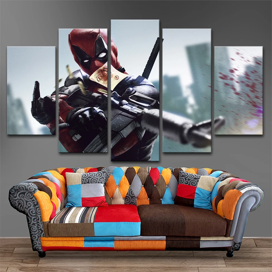 

Modular Picture 5 Pieces Movie Deadpool Poster Top-Rated Canvas Print Painting Modern Wall Art Decorative Framework Living Room