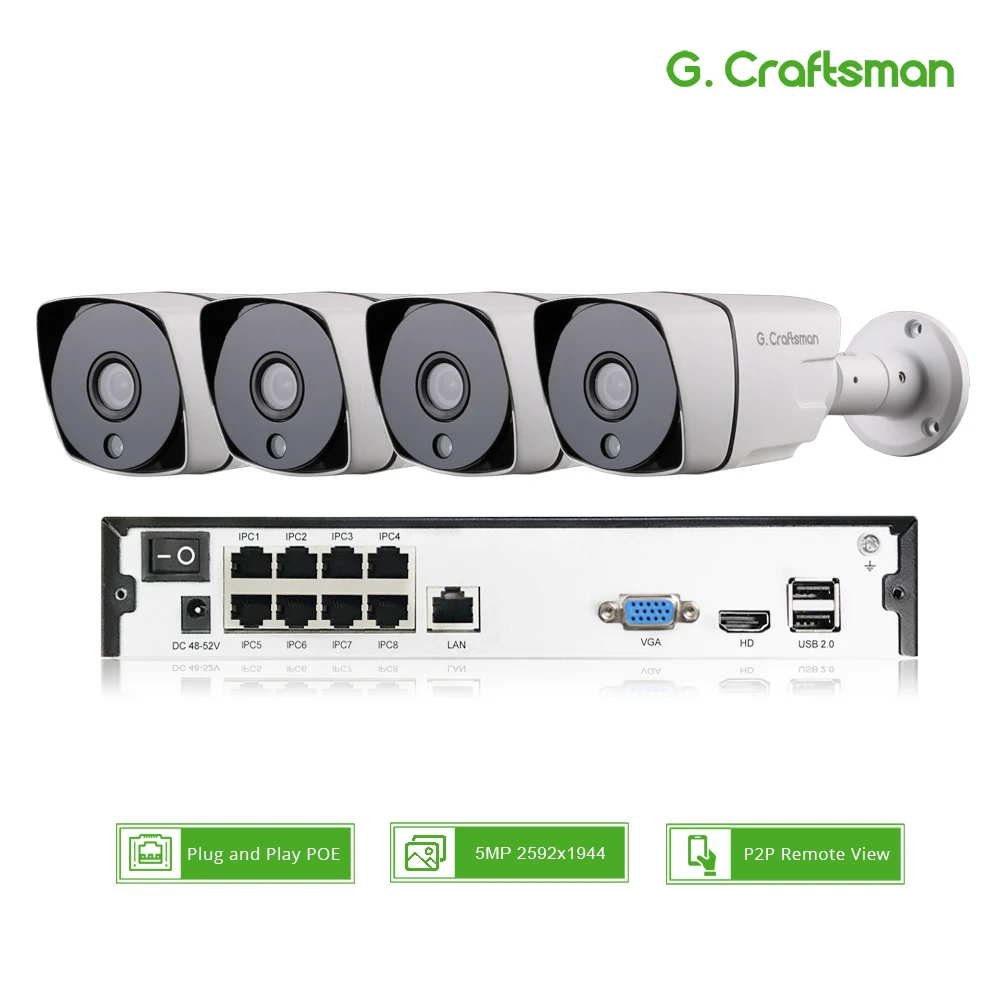  Smart 4ch 5MP POE IP Camera System Kit H.265 Security with 8ch POE NVR Outdoor Waterproof CCTV Cam  - 33023870275