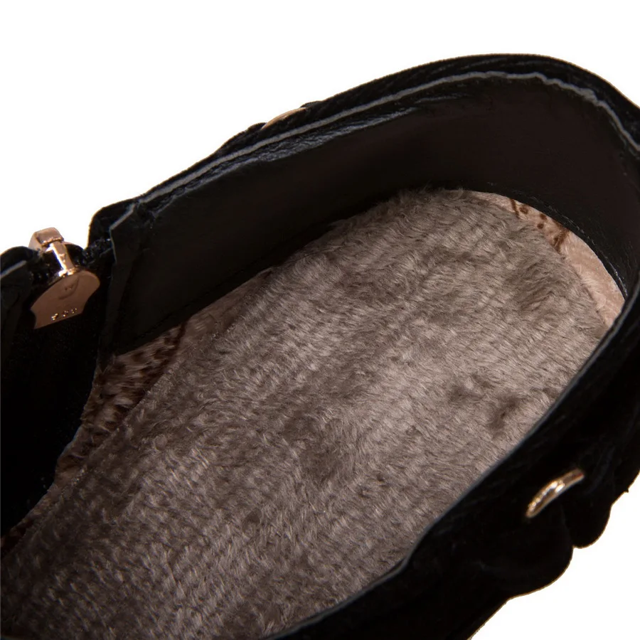 EVCHAR/Новые Модные ботильоны с кристаллами женская обувь короткие плюшевые сапоги для верховой езды с острым носком на очень высоком тонком каблуке с боковой молнией; размеры 32-50