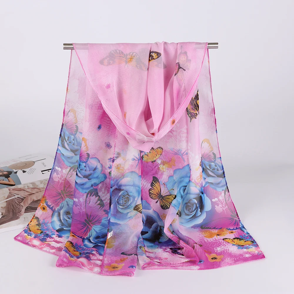 

160*50cm Elegant All-match Women Long Shawl Floral Printed Chiffon Silk Scarf Wraps Scarves Pashminas Winter Big Size Cape