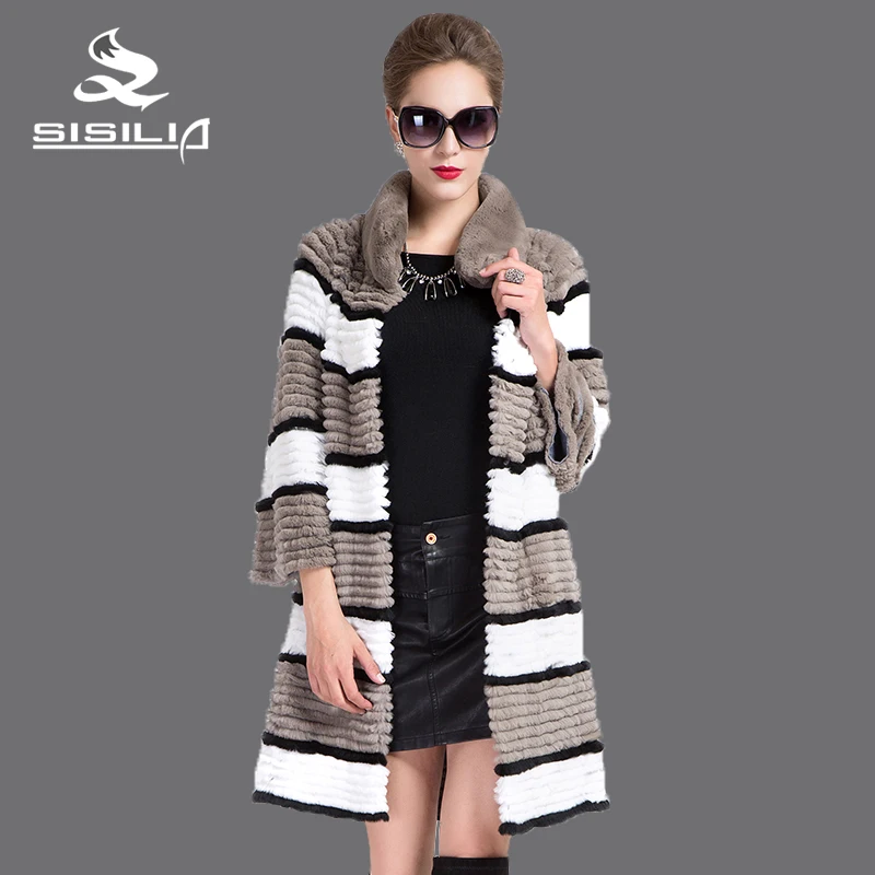 

SISILIA 2016 New women rabbit fur coat,Three different colors of rex rabbit skin,The visual effect is obvious, Goodfur coat