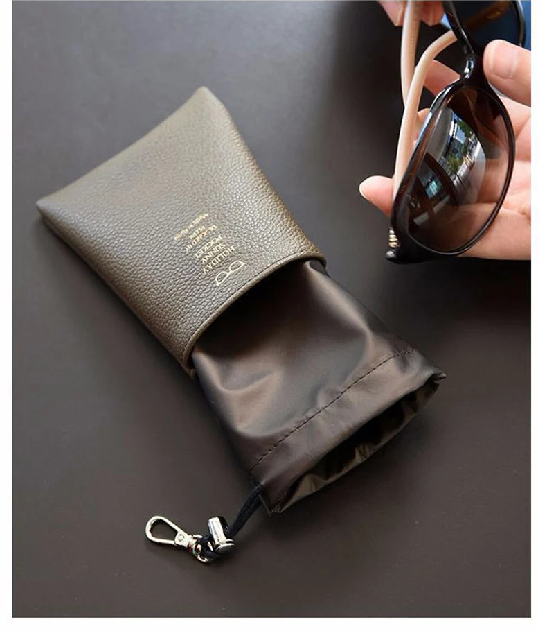 MINIMUM PU Rope Push-Pull Closure Sunglasses Bag Lightweight Waterproof Cloth Glasses Case Hook Waterproof Leather Box17