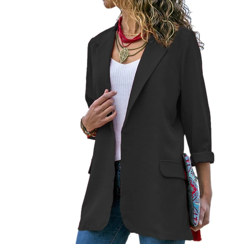Fashion Slim Blazers Women Autumn Suit Jacket Female Work Office Lady Suit Red None Button Business Notched Blazer Coat