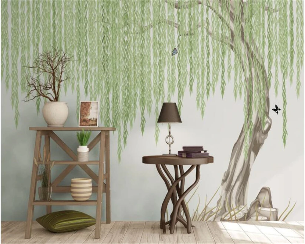 

beibehang High-definition silk cloth wallpaper hand-painted warm spring willow elegant Chinese new wall background 3d wallpaper
