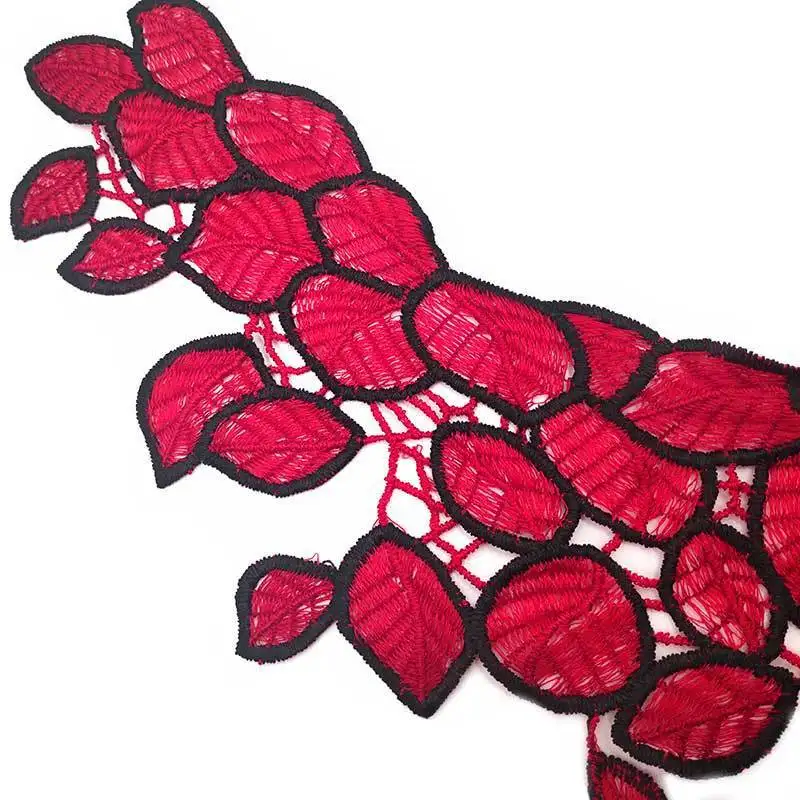 Изящное красное черное цветочное вышитое кружевное вечернее платье с воротником и кружевным вырезом гипюровое шитье украшений Скрапбукинг