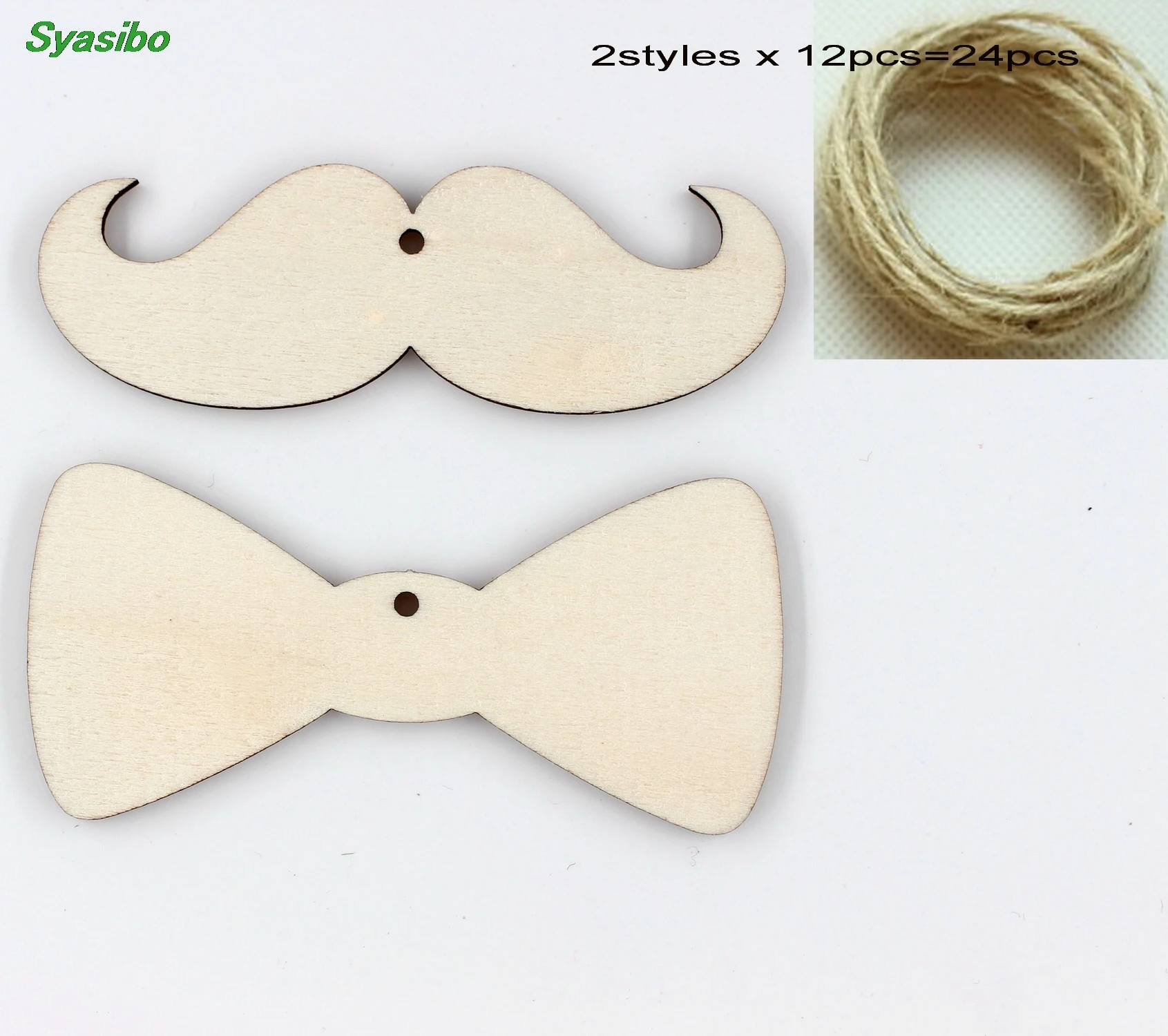 

(6pcs each) 80mm Natural Blank Wooden Mustach Man Bow Tags Rustic Wood Ornaments Laser Cut 3.1"-CT1523