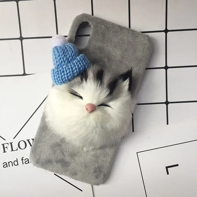 Tfshining Lovely DIY Cat Furry Warm Case For iPhone X 8 7 6 6S Plus Hard PC Plush Hair Fur Cover for iPhone X Christmas Case  (2)