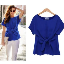 Naiveroo – chemisiers à nœud papillon pour femmes, col rond, chemises à manches courtes, en mousseline de soie, Tops Slim décontractés, grande taille, XXXXL, été