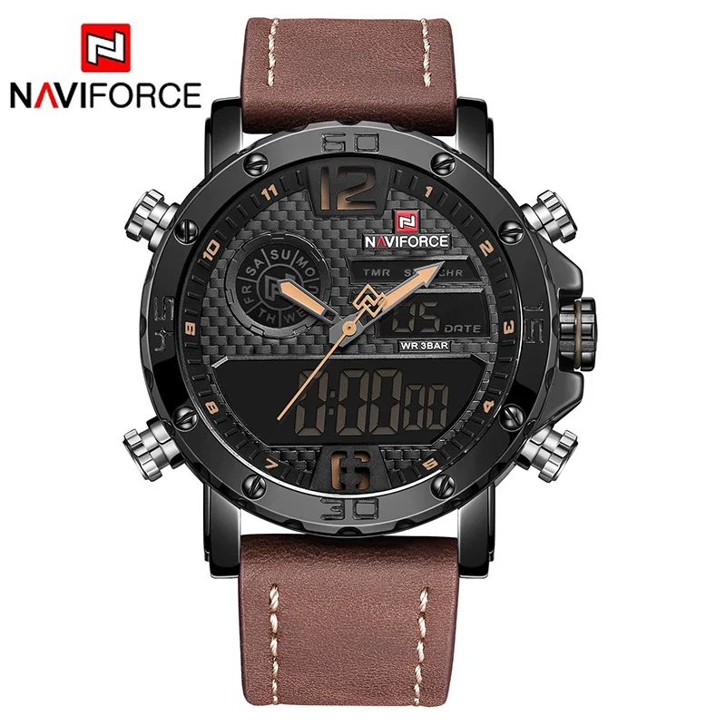 NAVIFORCE мужские часы Топ люксовый бренд мужские кожаные спортивные часы мужские кварцевые светодиодный цифровые часы водонепроницаемые военные наручные часы - Цвет: BYBN