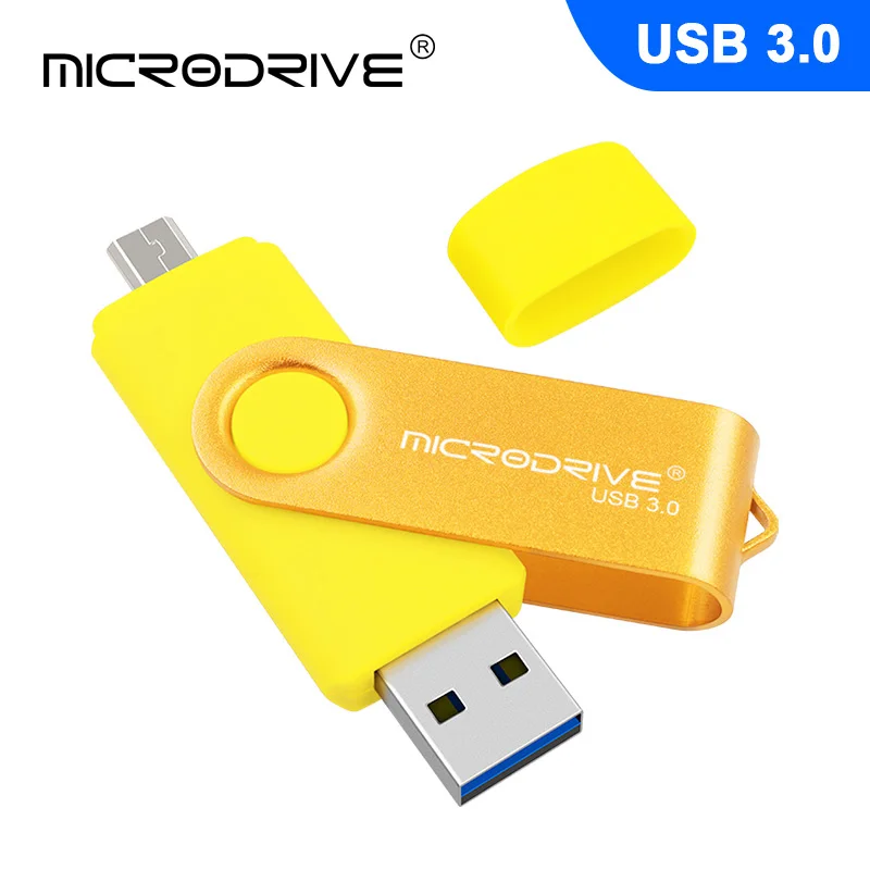 USB 3,0 OTG флеш-накопитель высокоскоростной USB флеш-накопитель 128 Гб 64 Гб Внешняя карта памяти 32 Гб 16 Гб микро USB флешка - Цвет: Цвет: желтый