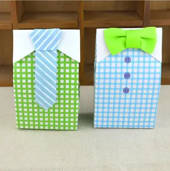 

25pcs Little Man Blue Green Bow Tie Birthday Boy Baby Shower Favor Candy Treat Bag Wedding Favors Candy Box Gift Bag