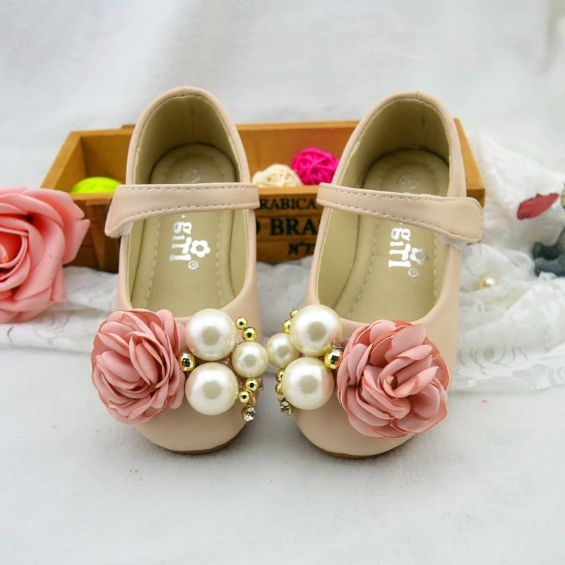 

Size 21#-34# Pretty Pearl flowers Girl Leather Shoes For Girls Party Dance Children Shoes Princess Platforms Child Wedding Shoes