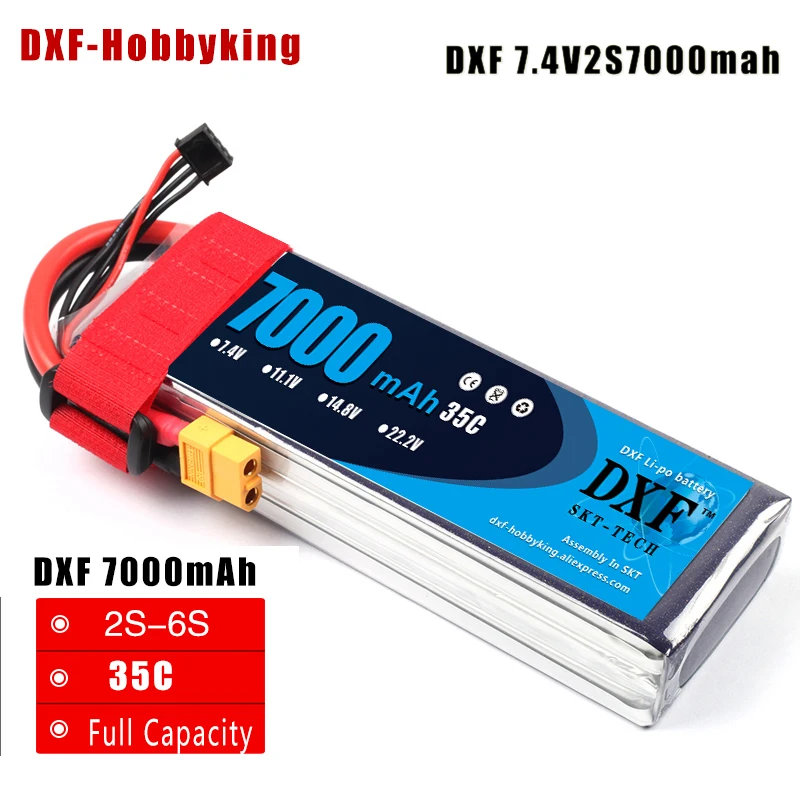 DXF Li-Poly батарея 7 4 V 7000mAh 35C MAX60C 2S RC автомобиль Lipo Bateria Мультикоптер Квадрокоптер