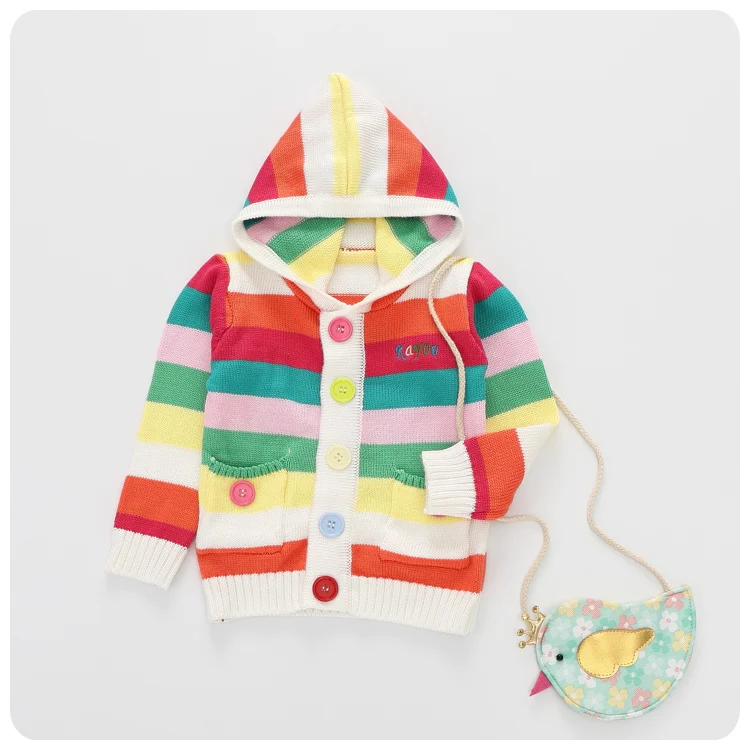 

2016 Children's Garment Autumn New Girl Baby Rainbow Stripe Even Sweater Girl Knitting Unlined Upper Garment Jacket Cardigan