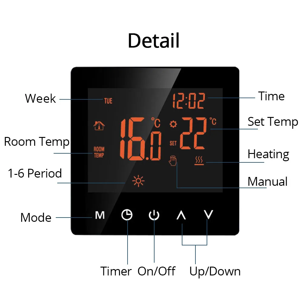 Отопление wifi термостат для электрического напольного обогревателя с ЖК-сенсорным экраном еженедельная программируемая Автоматизация дома