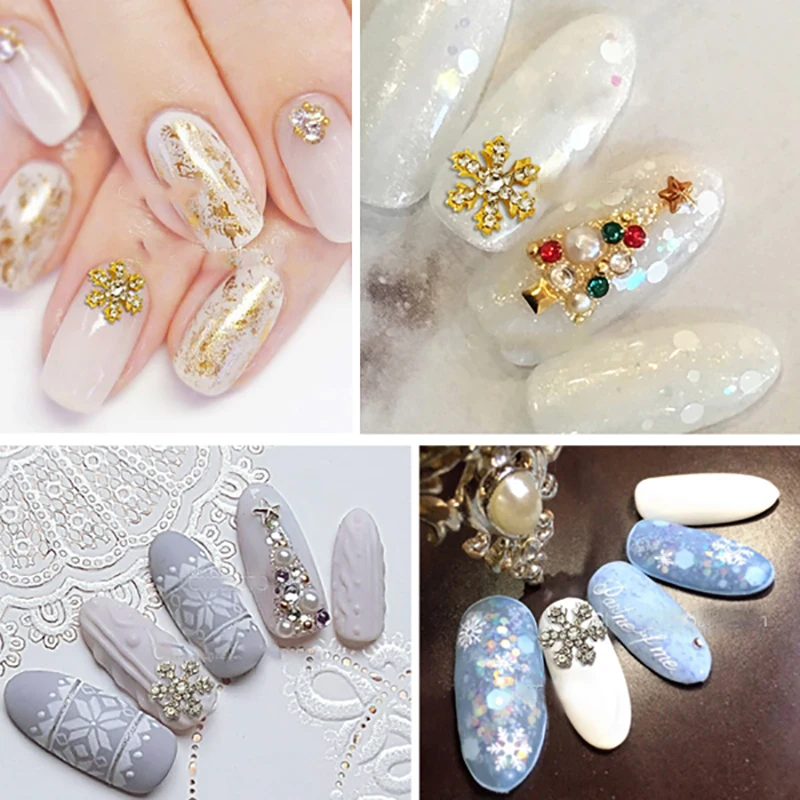 

2Pcs Christmas Snowflake Metal Nail Stud Decoration Delicated Rhinestoned Snowflake Nail Art Decoration
