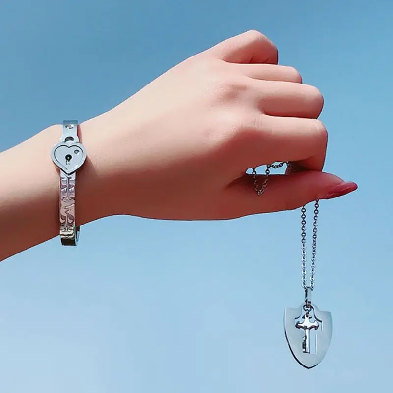 Titanium Puzzle Couple Heart Lock Key Couple Bracelet Necklace Lover Jewelry Titanium Puzzle Couple Heart Lock Key Couple Bracelet Necklace Lover Jewelry