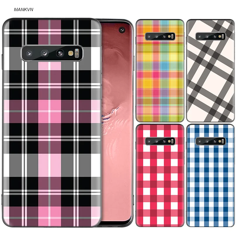 

Colourful Check Gingham Plaid Wildflower Back Case For Samsung Galaxy S8 S9 S10 Plus A50 A30 M30 M20 A6 A8 J4 J6 2018 Note 9 8