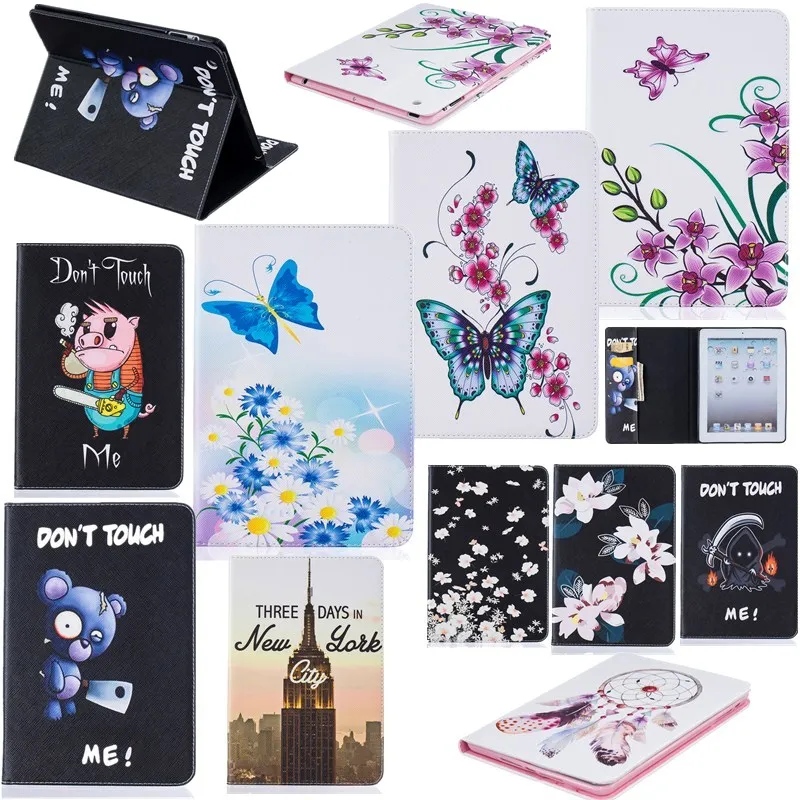Cute Bear Pig Case For  Ipad 2 Case For Ipad 3 For Ipad 4 Case Beautiful Butterfly Flower PU Leather Stand Wallet Tablet Cover (14)