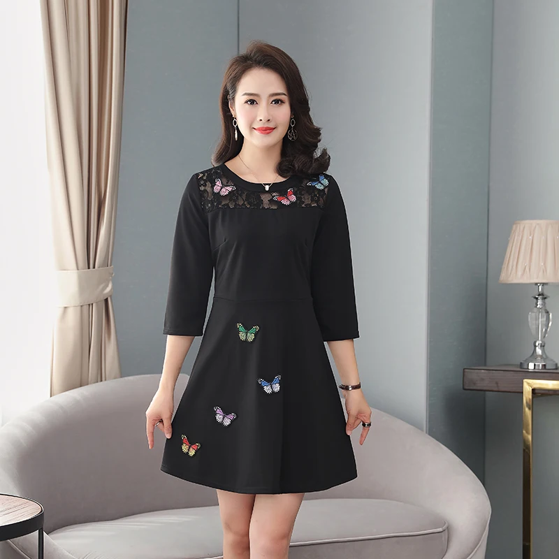 

NIFULLAN Summer Women Black Lace Dress Half Sleeve 2019 Mother Clothes Plus Size L-5XL Butterfly Embroidery Sexy Party Vestidos