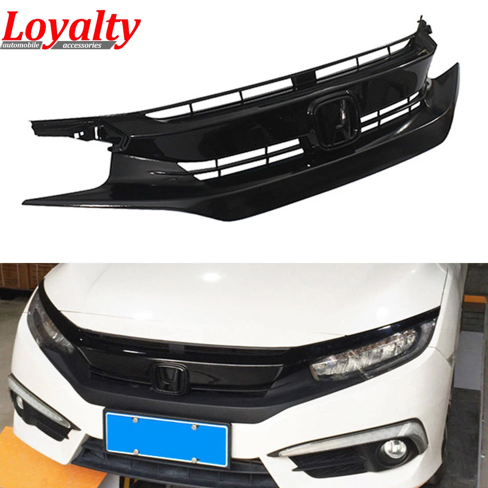 

Loyalty for Honda Civic 2016 2017 2018 10th Gen Front Grille ABS Black Racing Grill with hedlight brow Car Styling Accessories