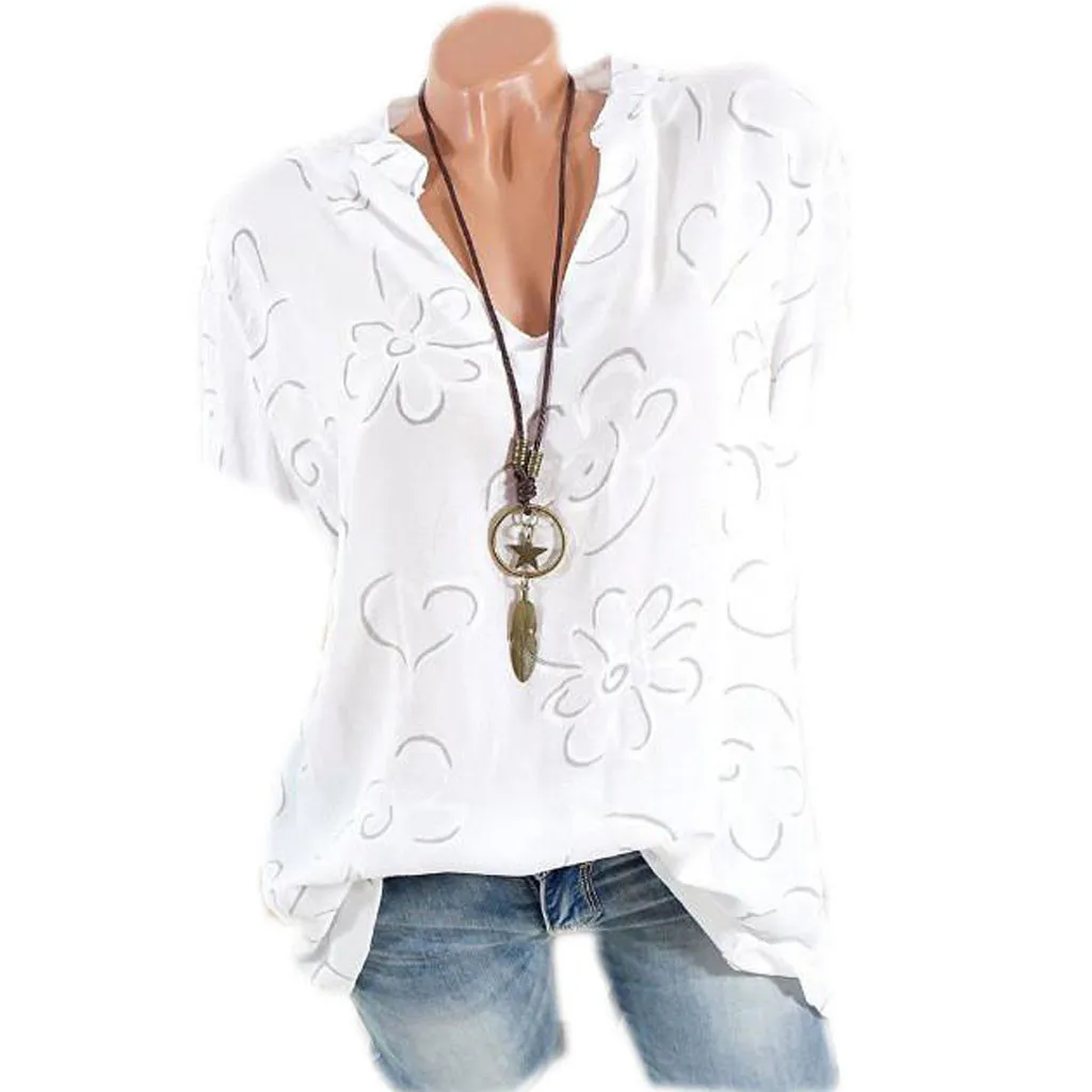 

Plus 5Xl Large Size Fashion 2019 Blouses Women Casual Floral Print Short Sleeve Loose Tops Tunic Blouse Shirt Blusas Femininas
