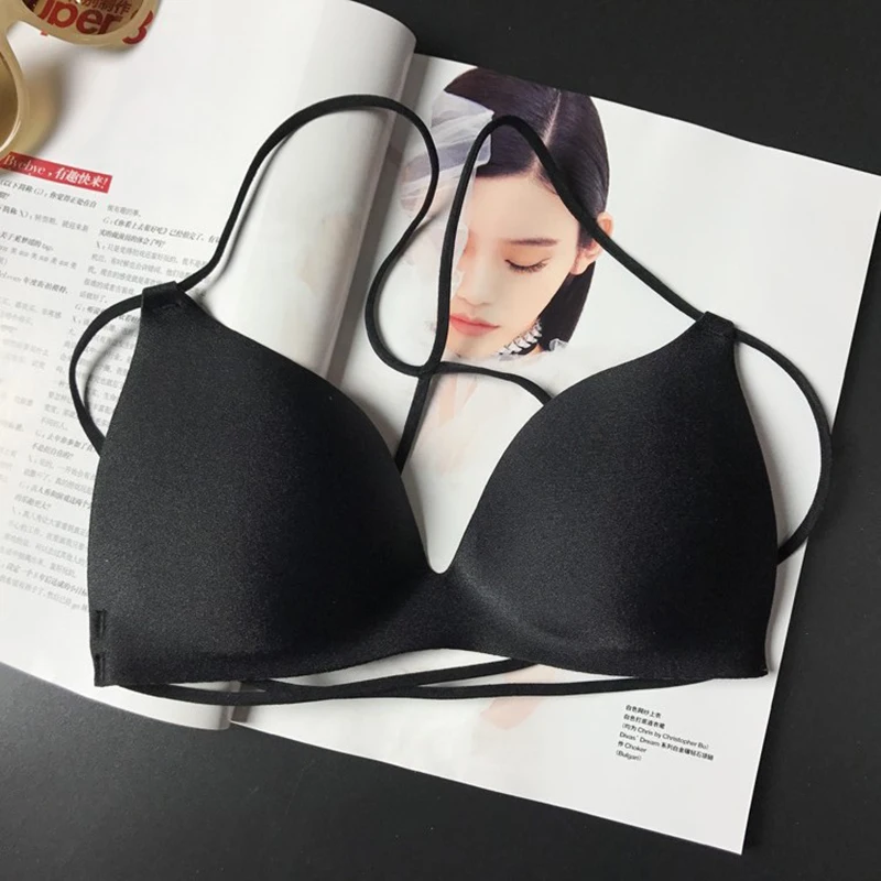 Невидимые бюстгальтеры Мягкие Нет проволоки Strappy Super Push Up Bralette Сексуальные женщины Backless Underwear Femme BH Большой размер Deep V Black лифчик пуш ап нижнее белье бюсгалтер