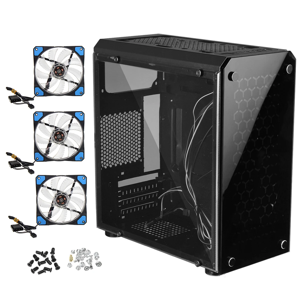 Pro Gaming Computer ATX PC Case Chassis USB 3.0 + 3 Blue Glowing Cooling Fans Computer Cases & Towers Computer Components Pro Gaming Computer ATX PC Case Chassis USB 3.0 + 3 Blue Glowing Cooling Fans Computer Cases & Towers Computer Components