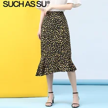 Новая шифоновая Женская юбка-Русалка, летняя черная желтая юбка с высокой талией и принтом в горошек, S-3XL размера плюс, Женская юбка миди с оборками