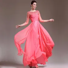 2016 pfirsich Perlen Chiffon Abendkleider Lange Mit 3/4 Ärmeln Sparkly A-linie Bodenlangen Mädchen Formales Abend Tragen Neue Ankunft