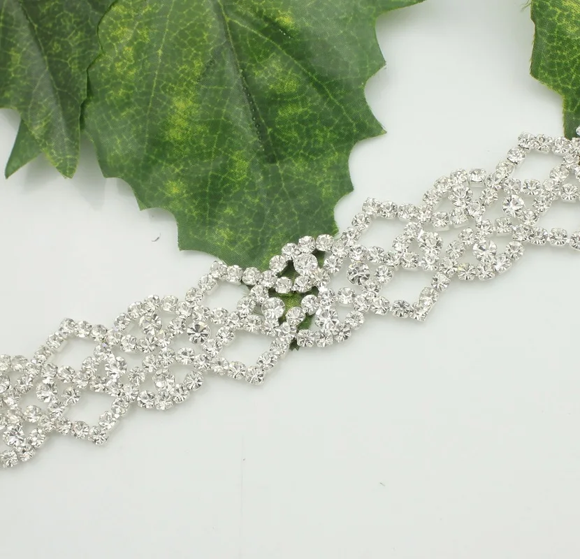 1 Yard 32mm Clear Rhinestone Crystal Silver Sew On Stunning Trim Fabric