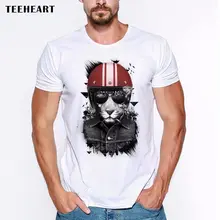 ¡Superventas de 2019! Gafas de sol para hombre de estilo retro con diseño de gato aventurero y casco rojo, camiseta divertida de broma para hombre, camiseta de verano