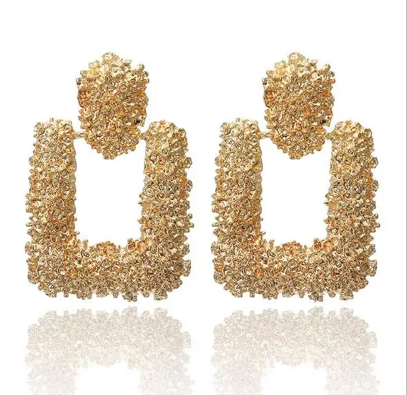 

Vintage Earrings For Women Gold Color Geometric Statement Earring 2019 Texture Metal Drop Earing Hanging Fashion Jewelry