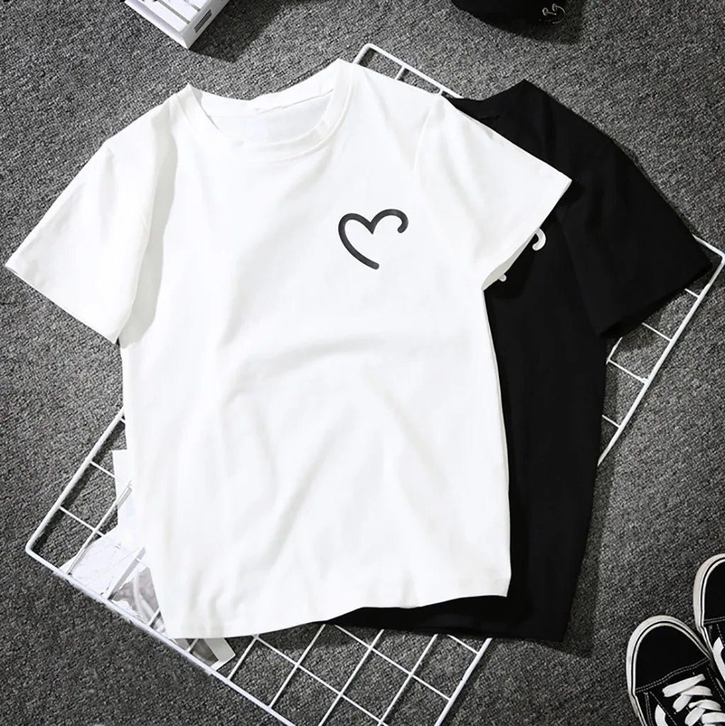 

Summer Lovers Clothes Men Women Fashion Couple T Shirt 2019 New Hot Heart Shape Print Casual Novelty Clothes For Lover