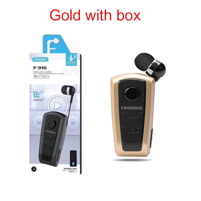 Настоящие Fineblue F910 Беспроводные Bluetooth V4.0 наушники-вкладыши Вибрационный оповещение износ клип наушник Hands-Free для смартфонов - Цвет: Gold with box