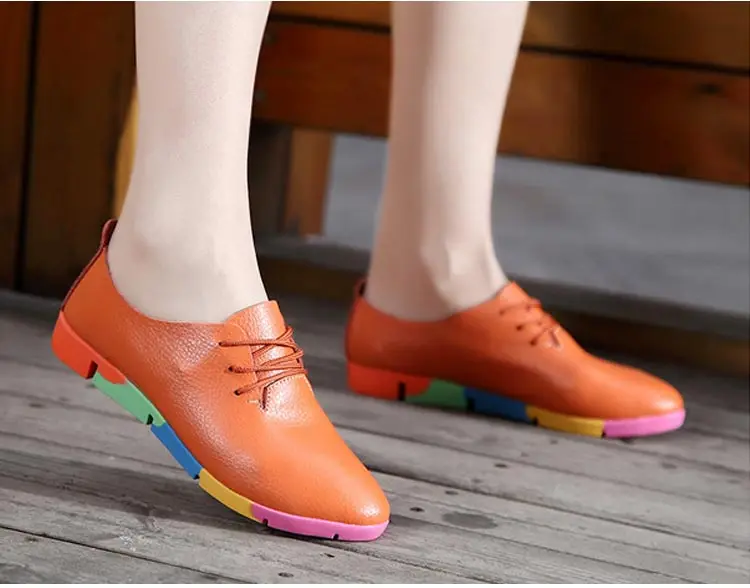 Women shoes flats new fashion genuine leather casual shoes woman flats shoes comfortable lace-up women sneakers plus size