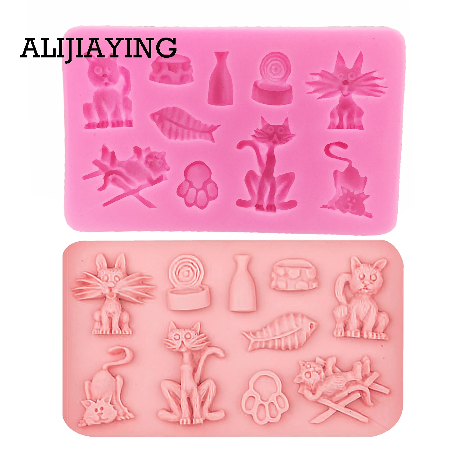 

M0516 1Pcs Cat Kitten fish Silicone Mold for Fondant, Gum Paste, Chocolate, Crafts Cake decorating tools