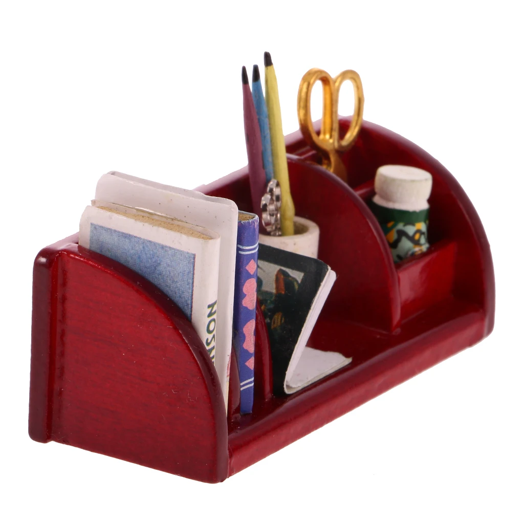 1/12 Dollhouse Miniature Furniture Book Shelf Study Table Storage Wood Color Doll House Accessory for Kids Toys Birthday Gift