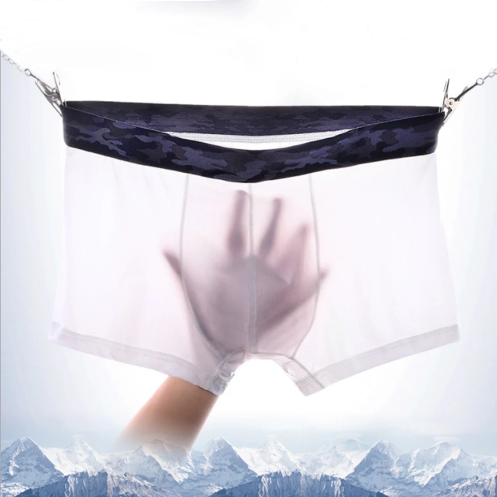

2019 Breathable Ice Silk Solid Men Cool Underpants U Convex Design Underwear Mesh Sexy Boxer Trunks Low Waist Sport Panties