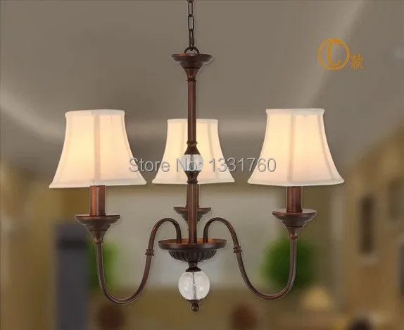 

3 heads American country style CRYSTAL BALL pendant lamp Dining Room bedroom Bar Light fabric shade Chandelier lights