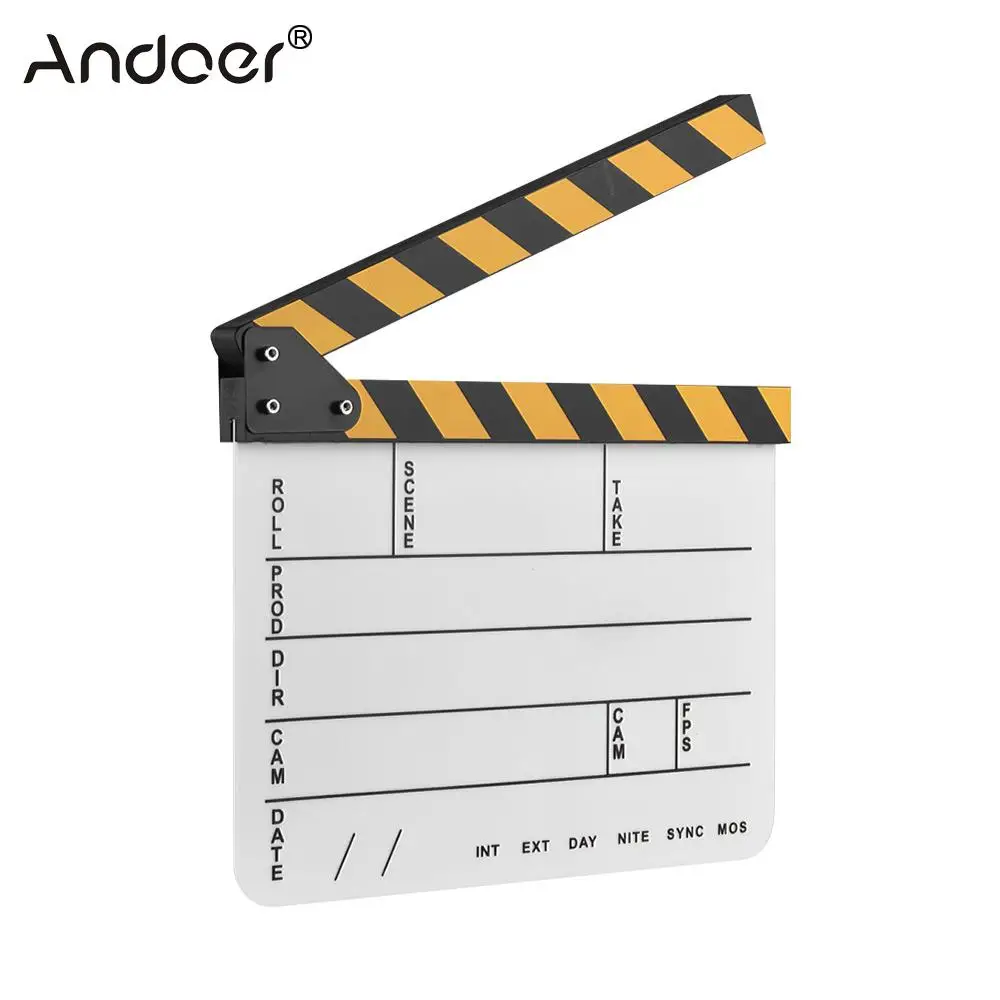 

Andoer Film Clapboard Dry Erase Acrylic Director Film Clapboard Movie TV Cut Action Scene Clapper Board Slate