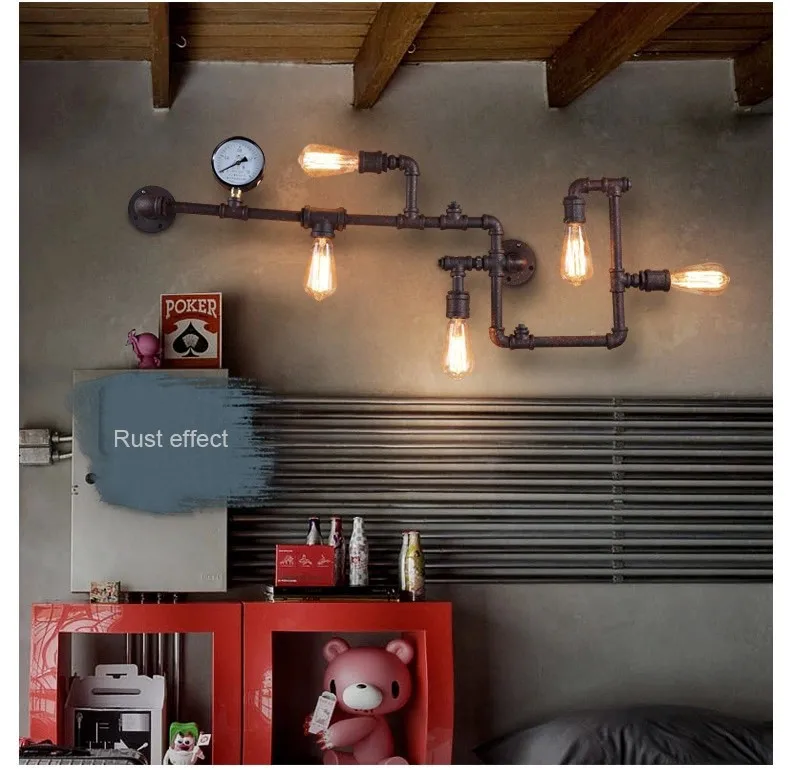 Новая мода Wroguht железные водопроводные трубы настенный светильник винтажный проходной светильник s Лофт железные настенные лампы Эдисона лампа накаливания кофе лампа