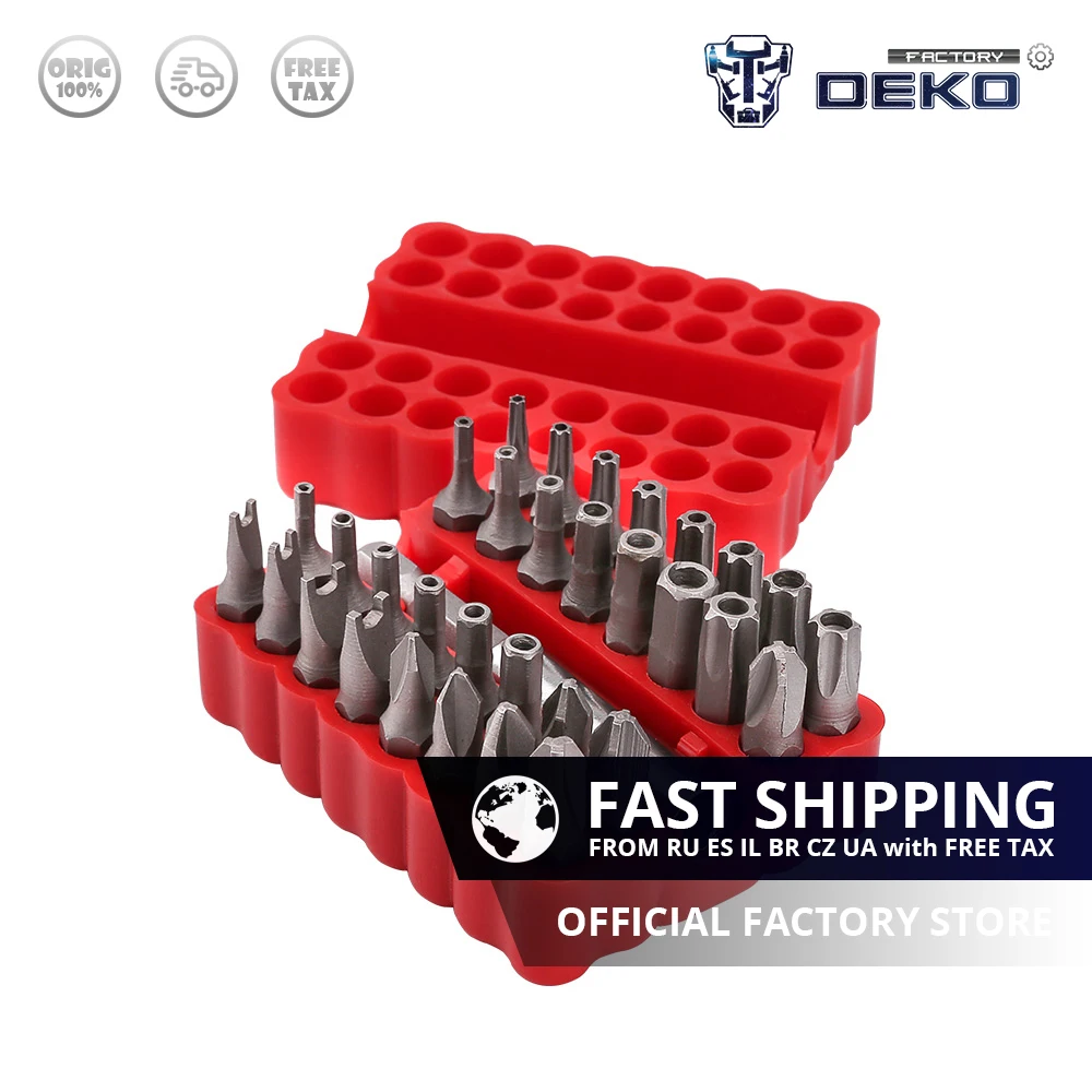 

DEKO PT008 33pcs Security Bit Set with Magnetic Extension Bit Holder Tamper Proof Torq Torx Hex Star Screwdriver Bits Set