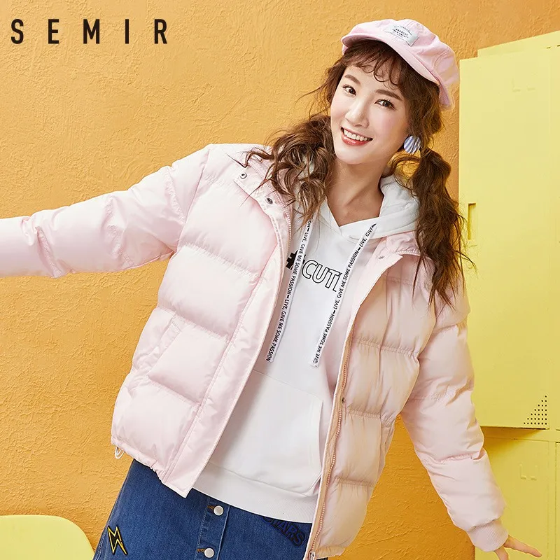 Semir 2019 однотонный короткий женский пуховик для зимы со стоячим воротником модное